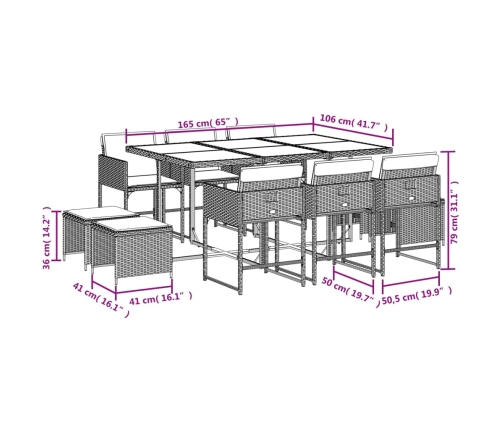 vidaXL 11-daļīgs dārza mēbeļu komplekts, matrači, melna PE rotangpalma