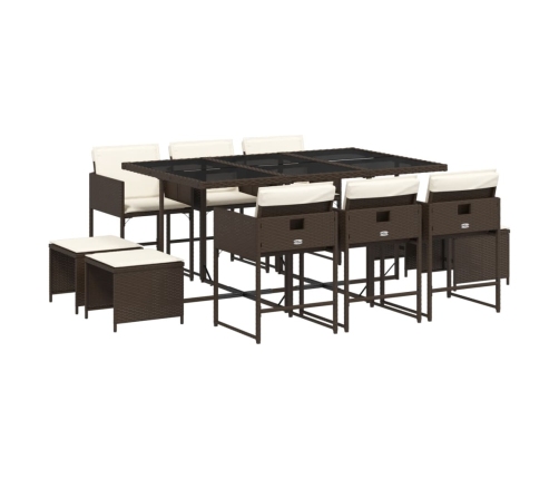 vidaXL 11-daļīgs dārza mēbeļu komplekts, matrači, brūna PE rotangpalma