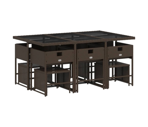 vidaXL 11-daļīgs dārza mēbeļu komplekts, matrači, brūna PE rotangpalma