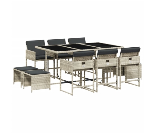 vidaXL 11-daļīgs dārza mēbeļu komplekts ar matračiem, gaiši pelēka PE