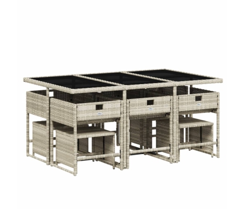 vidaXL 11-daļīgs dārza mēbeļu komplekts ar matračiem, gaiši pelēka PE