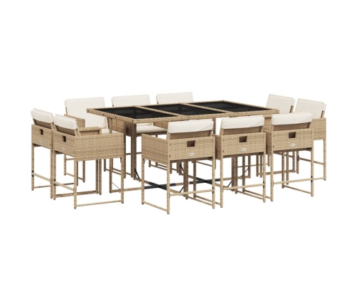 11-Daļīgs Dārza Mēbeļu Komplekts, Matrači, Bēša Pe Rotangpalma Vidaxl