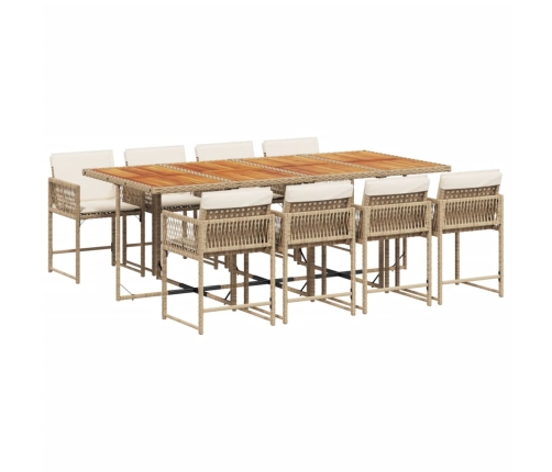 vidaXL 9-daļīgs virtuves mēbeļu komplekts ar matračiem, PE rotangpalma