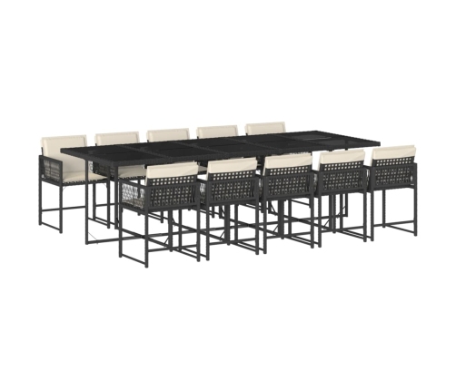 vidaXL 11-daļīgs dārza mēbeļu komplekts, matrači, melna PE rotangpalma