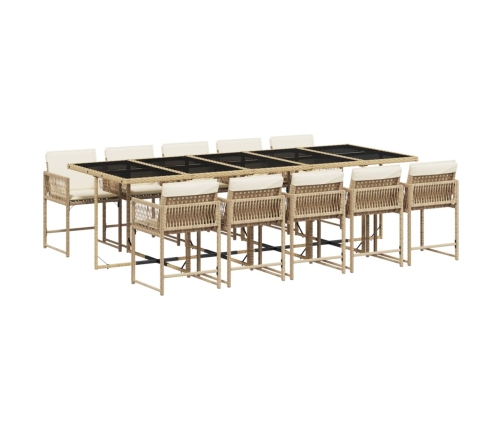 11-Daļīgs Dārza Mēbeļu Komplekts, Matrači, Bēša Pe Rotangpalma Vidaxl