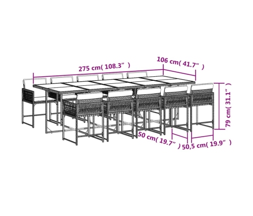 11-Daļīgs Dārza Mēbeļu Komplekts, Matrači, Bēša Pe Rotangpalma Vidaxl