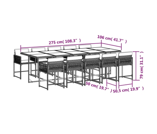 11-Daļīgs Virtuves Mēbeļu Komplekts Ar Matračiem,Pe Rotangpalma Vidaxl