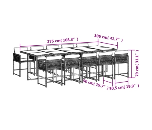 11-Daļīgs Dārza Mēbeļu Komplekts, Matrači, Bēša Pe Rotangpalma Vidaxl