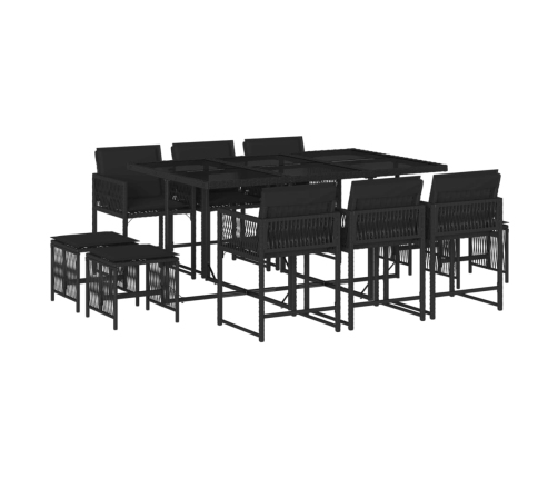 vidaXL 11-daļīgs dārza mēbeļu komplekts, matrači, melna PE rotangpalma