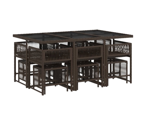 vidaXL 11-daļīgs dārza mēbeļu komplekts, matrači, brūna PE rotangpalma