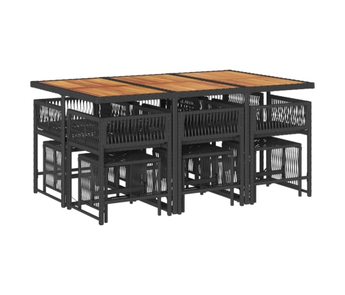 vidaXL 11-daļīgs dārza mēbeļu komplekts, matrači, melna PE rotangpalma