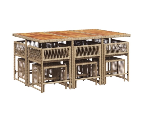 vidaXL 11-daļīgs dārza mēbeļu komplekts, matrači, bēša PE rotangpalma