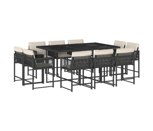 vidaXL 11-daļīgs dārza mēbeļu komplekts, matrači, melna PE rotangpalma