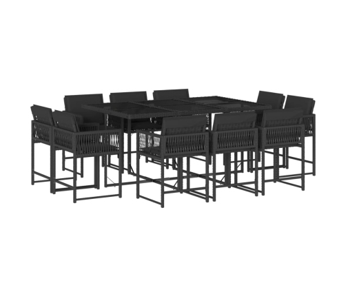 vidaXL 11-daļīgs dārza mēbeļu komplekts, matrači, melna PE rotangpalma