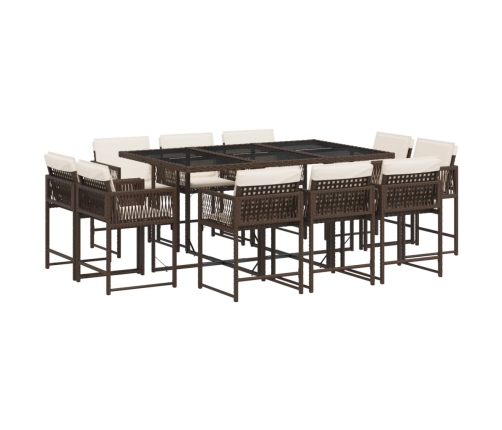 vidaXL 11-daļīgs dārza mēbeļu komplekts, matrači, brūna PE rotangpalma