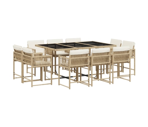 vidaXL 11-daļīgs dārza mēbeļu komplekts, matrači, bēša PE rotangpalma