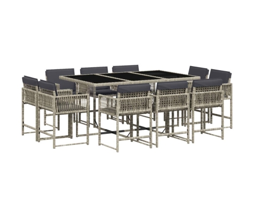 11-Daļīgs Dārza Mēbeļu Komplekts Ar Matračiem, Gaiši Pelēka Pe Vidaxl