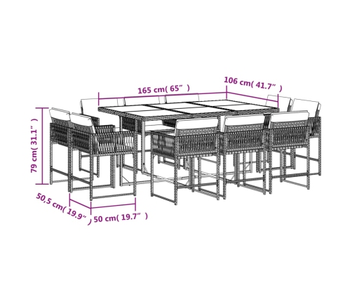 vidaXL 11-daļīgs virtuves mēbeļu komplekts ar matračiem,PE rotangpalma