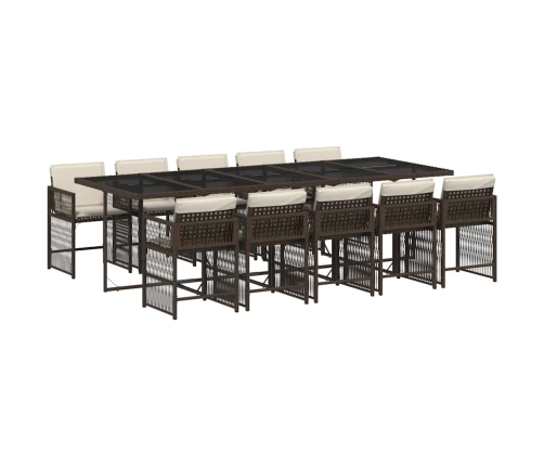 vidaXL 11-daļīgs dārza mēbeļu komplekts, matrači, brūna PE rotangpalma