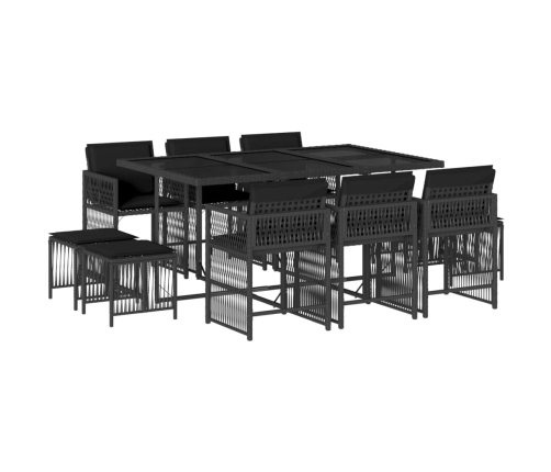 vidaXL 11-daļīgs dārza mēbeļu komplekts, matrači, melna PE rotangpalma