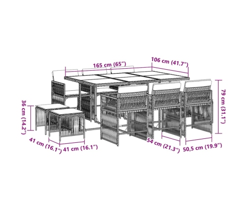 11-Daļīgs Dārza Mēbeļu Komplekts, Matrači, Brūna Pe Rotangpalma Vidaxl