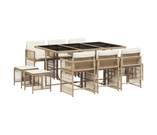 vidaXL 11-daļīgs dārza mēbeļu komplekts, matrači, bēša PE rotangpalma