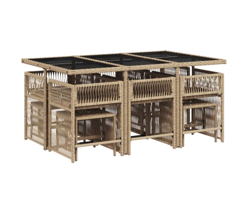 vidaXL 11-daļīgs dārza mēbeļu komplekts, matrači, bēša PE rotangpalma