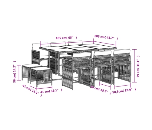 vidaXL 11-daļīgs dārza mēbeļu komplekts, matrači, bēša PE rotangpalma