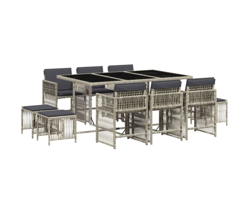 11-Daļīgs Dārza Mēbeļu Komplekts Ar Matračiem, Gaiši Pelēka Pe Vidaxl