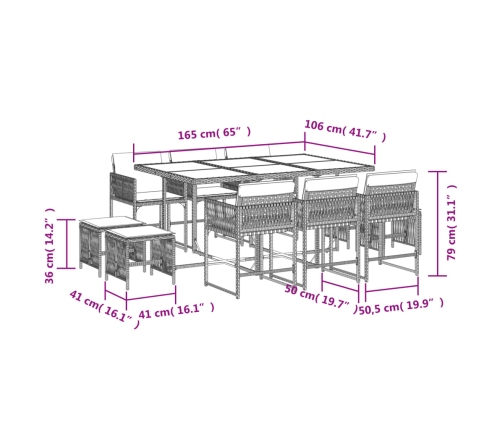 11-Daļīgs Dārza Mēbeļu Komplekts Ar Matračiem, Gaiši Pelēka Pe Vidaxl