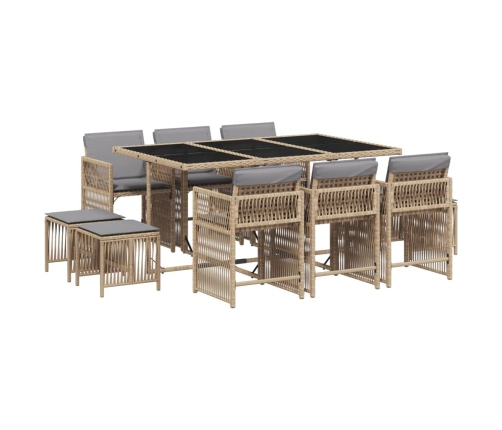 vidaXL 11-daļīgs virtuves mēbeļu komplekts ar matračiem,PE rotangpalma