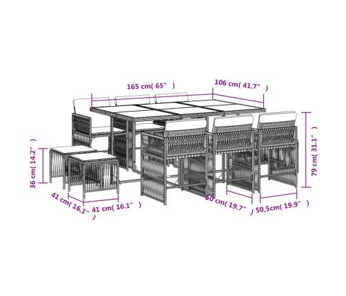 vidaXL 11-daļīgs virtuves mēbeļu komplekts ar matračiem,PE rotangpalma