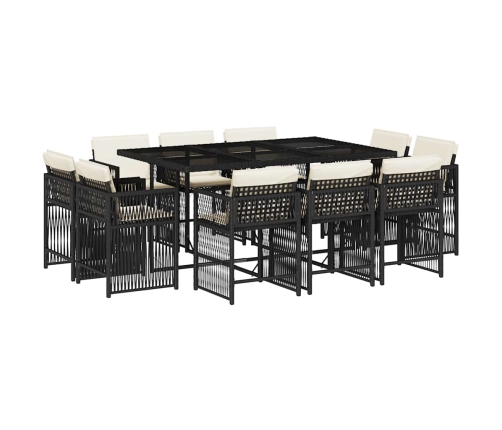 vidaXL 11-daļīgs dārza mēbeļu komplekts, matrači, melna PE rotangpalma