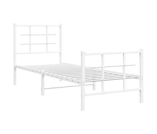 vidaXL gultas rāmis ar galvgali un kājgali, balts metāls, 75x190 cm