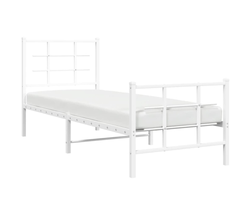 vidaXL gultas rāmis ar galvgali un kājgali, balts metāls, 75x190 cm