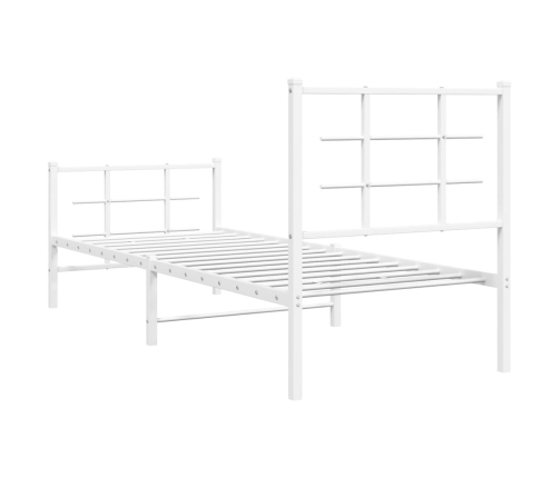 vidaXL gultas rāmis ar galvgali un kājgali, balts metāls, 75x190 cm