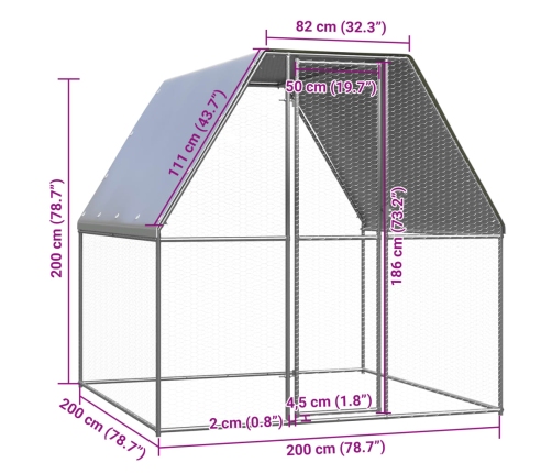 vidaXL vistu būris, 2x2x2 m, sudrabains un pelēks, cinkots tērauds