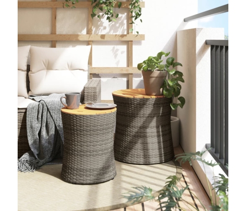 vidaXL dārza galdiņi, 2 gab., koka virsma, pelēki, PE rotangpalma