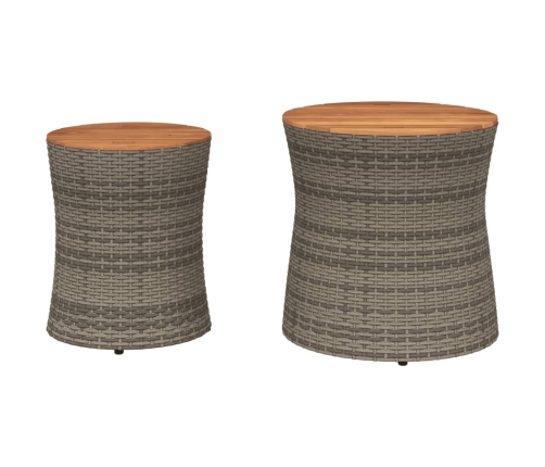 vidaXL dārza galdiņi, 2 gab., koka virsma, pelēki, PE rotangpalma