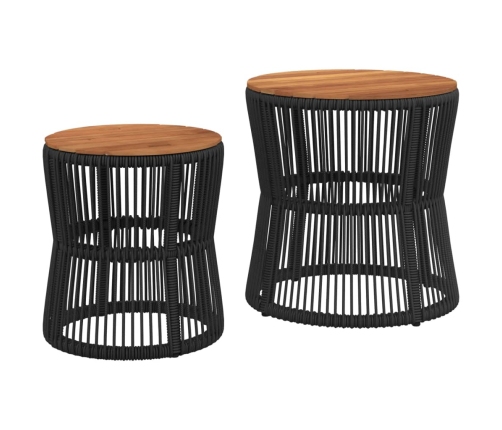 vidaXL dārza galdiņi, 2 gab., koka virsma, melni, PE rotangpalma