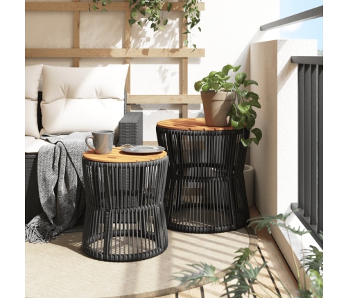 vidaXL dārza galdiņi, 2 gab., koka virsma, melni, PE rotangpalma