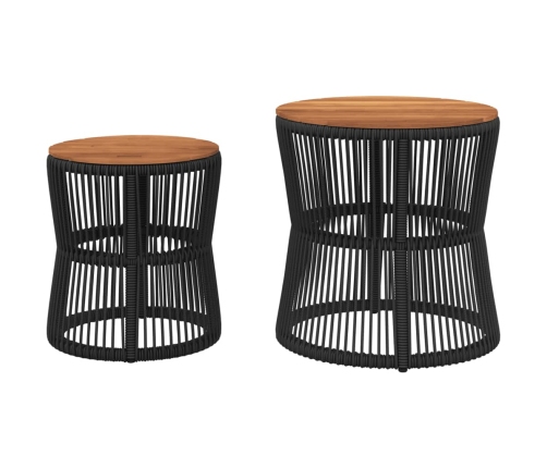 vidaXL dārza galdiņi, 2 gab., koka virsma, melni, PE rotangpalma