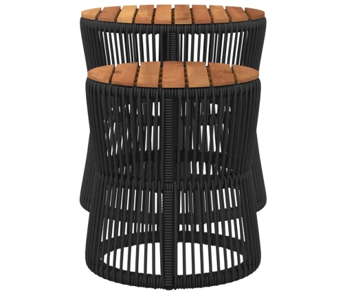 vidaXL dārza galdiņi, 2 gab., koka virsma, melni, PE rotangpalma