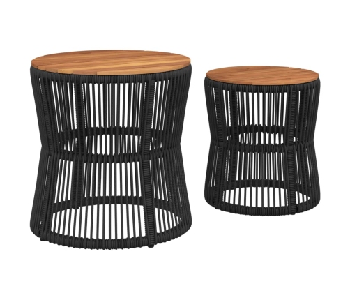 vidaXL dārza galdiņi, 2 gab., koka virsma, melni, PE rotangpalma