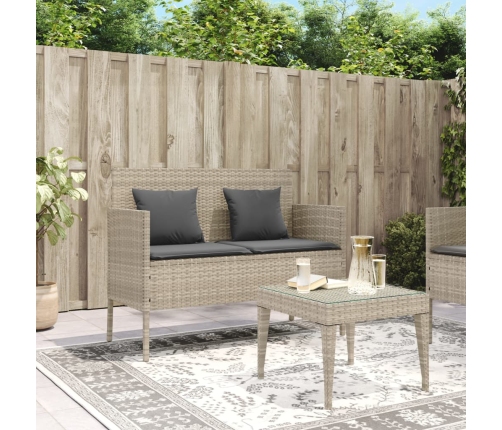 vidaXL dārza sols ar matračiem, gaiši pelēka PE rotangpalma