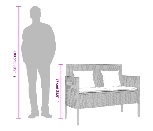 vidaXL dārza sols ar matračiem, gaiši pelēka PE rotangpalma