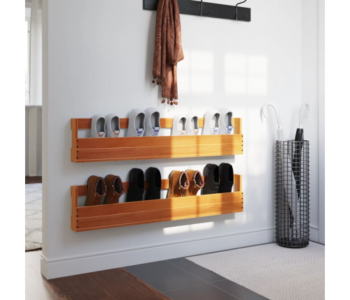 vidaXL sienas apavu plaukti, 2gab., 110x8,5x23,5cm, brūns priedes koks