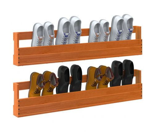 vidaXL sienas apavu plaukti, 2gab., 110x8,5x23,5cm, brūns priedes koks