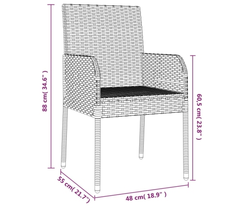 vidaXL 9-daļīgs dārza mēbeļu komplekts, matrači, melns, PE rotangpalma