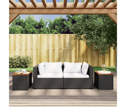 vidaXL dārza galdiņi, 2 gab., melni, 55x34x37cm, PE rotangpalma, koks